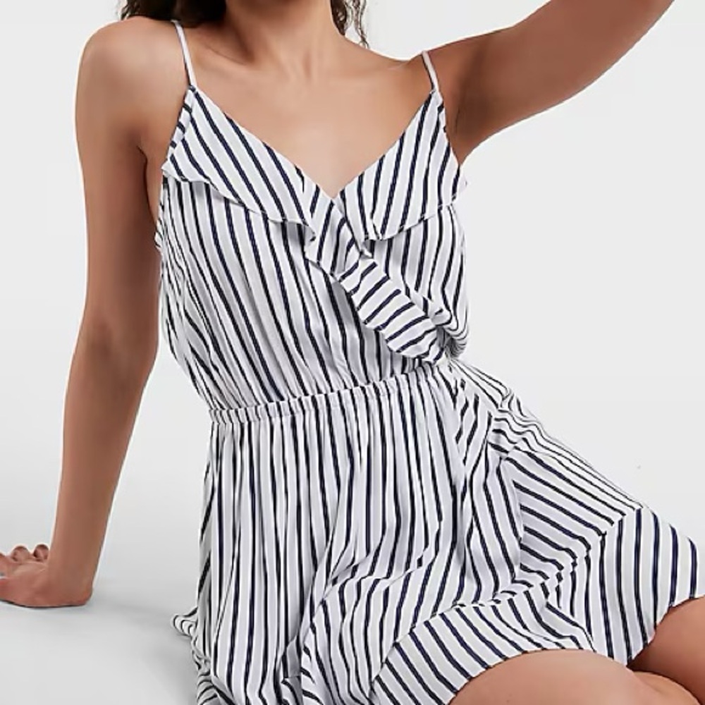 EXPRESS Striped Blue Ruffle Wrap Cami Dress Size Small